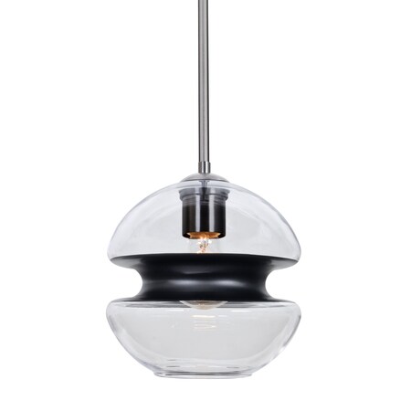 Besa Lighting Hula 8 Stem Pendant, Clear/Black, Satin Nickel Finish, 1x60W Incandescent 1TT-HULA8BK-SN